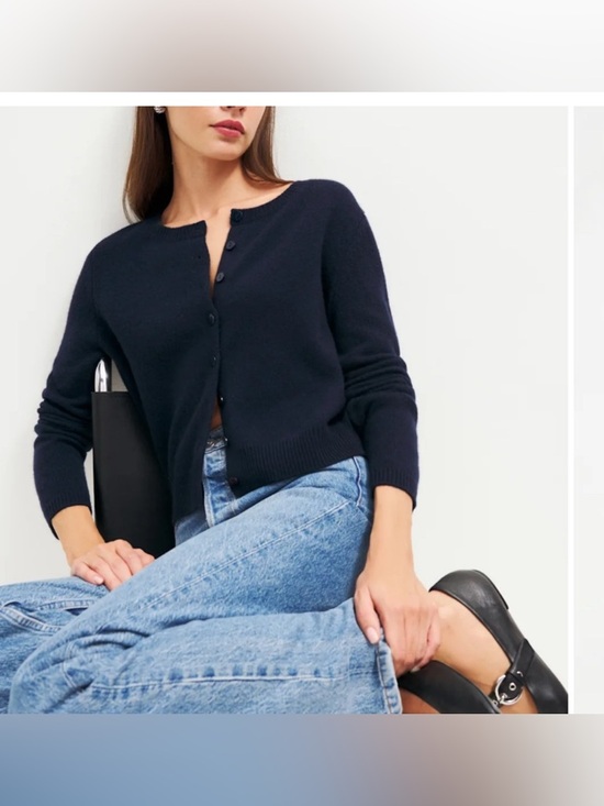 Reformation Sweaters - Reformation Navy Blue Button-Up Cashmere Blend Cardigan